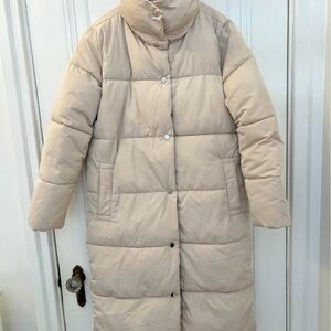 Stradivarius Cream Long Puffer Coat - Midi Length Puffer Coat
